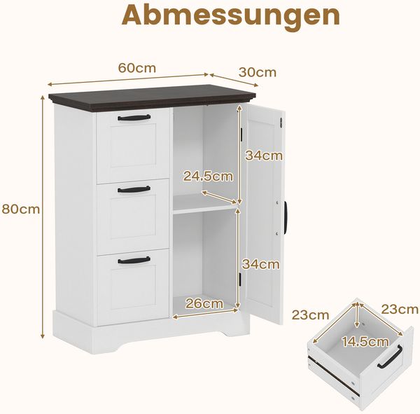 Küchenschrank im Landhausstil mit Türen & 3 Schubladen Buffetschrank Aufbewahrungsschrank Weiß Bild 2