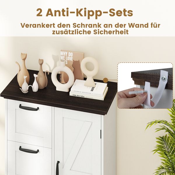 Küchenschrank im Landhausstil mit Türen & 3 Schubladen Buffetschrank Aufbewahrungsschrank Weiß Bild 5