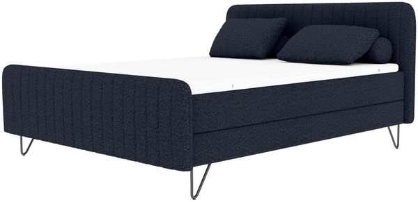 Boxspringbett Aurelio - Boucle-Stoff - dunkelblau - 140x200 cm