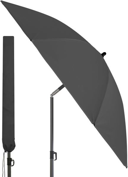 4smile Strandschirm SunnyJoy, Ø 180 cm - UPF 50+ Sonnenschirm Strand mit Hülle, Sonnenschirm Balkon - Strandschirm windfest stabil, platzsparender Balkon Schirm als Ersatz für Kurbelschirm, Anthrazit