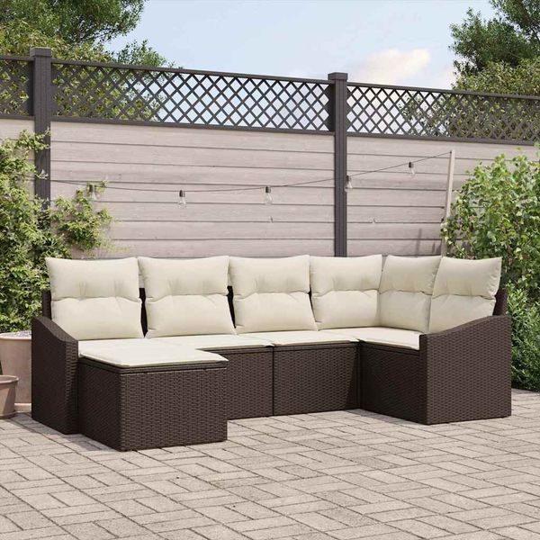 vidaXL Sofa Set mit Kissen 6 pcs Braun Poly-Rattan 3346788