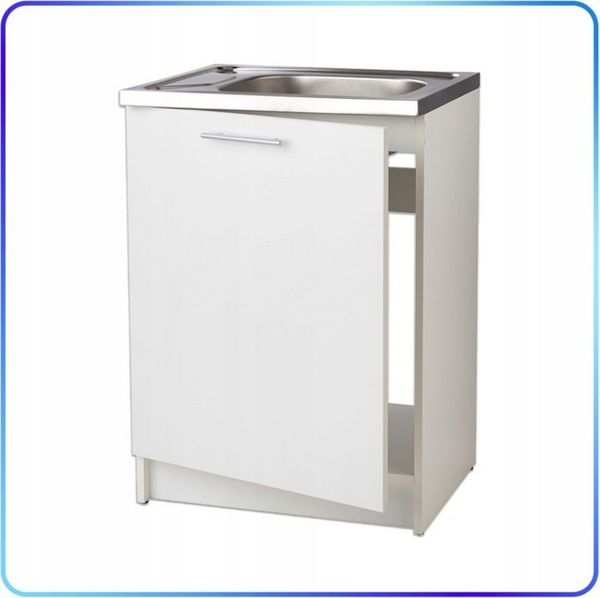 STAMAR Spülenschrank Küchenschrank 60x60cm Weiß Spüle Abtropffläche Edelstahl ohne Armatur Standschrank Siphon Geschirrspüler Reversibel Montagefertig Kompakt