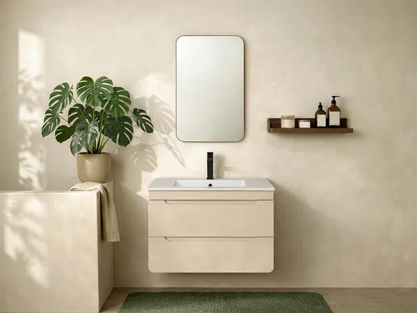 Vente-unique - ARUBA Waschbeckenmöbel Holz, Platte Beige - B 46 cm x H 59 cm x L 80 cm