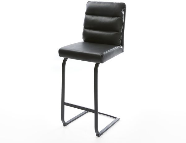 Barstuhl Pela-Flex Echt-Leder Schwarz Freischwinger flach Metall
