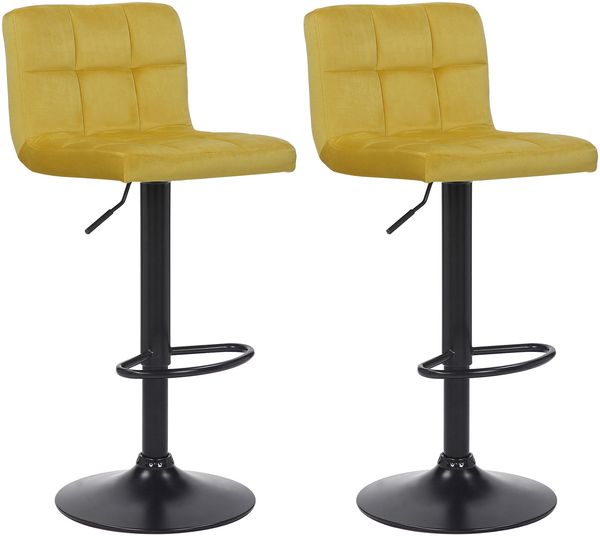 2er Set Barhocker RIVAN - Samt Gelb 40x40x85 cm | Barstuhl Mit Lehne Tresenhocker Tresenstuhl Kneipenhocker Kneipenstuhl