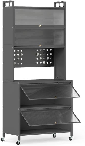 Küchenschrank mit 6 Ebenen Buffet-Schrank mit Regal Klapptüren Mikrowellen-Arbeitsfläche Grau
