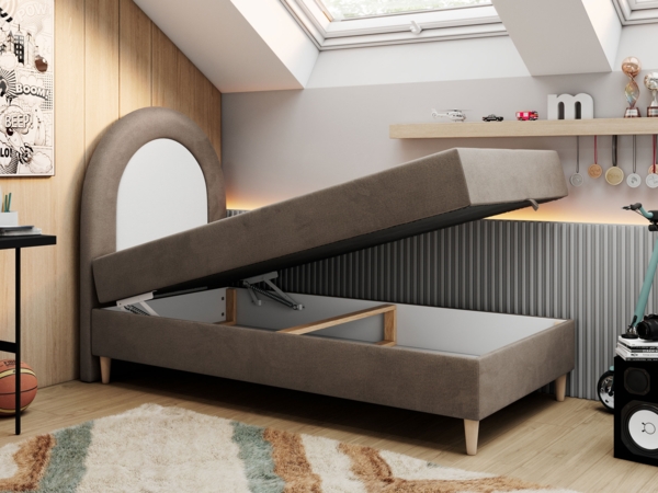 Kinderbett NEST, Boxspringbetten für Kinderzimmer, Jugendbett, Einzelbett mit Matratze 90 x 180 cm - Braun Velvet - Topper T25 Bild 2