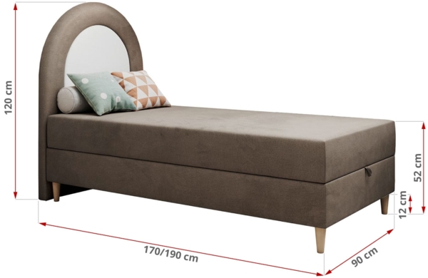 Kinderbett NEST, Boxspringbetten für Kinderzimmer, Jugendbett, Einzelbett mit Matratze 90 x 180 cm - Braun Velvet - Topper T25 Bild 6