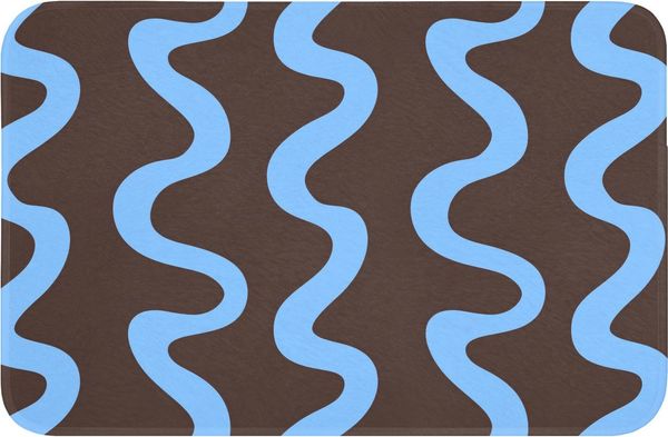 OnlyWow Badematte Sich windende Linien - Blau - Braun - Minimalistisch, Höhe 10 mm, Polyester, Rechteckig, Badezimmerteppich, Badteppich, Rutschfest, Badvorleger, Waschbar