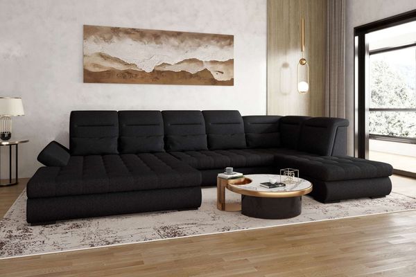 99rooms Toscana Wohnlandschaft Strukturstoff NEVE Schwarz Links mit Schlaffunktion Lieferung Wohnung