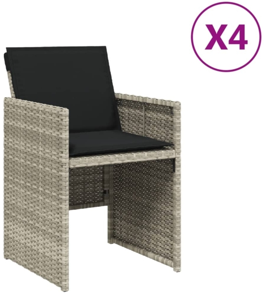 vidaXL Gartenstühle mit Kissen 4 Stk. Hellgrau Poly Rattan 4007440