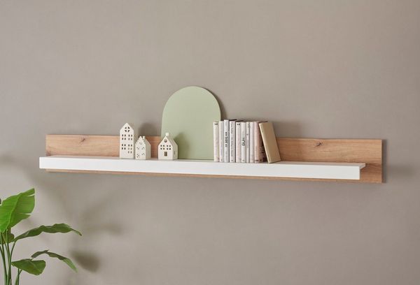 Home affaire Wandboard Brixen, modernes Wandregal, Hängeregal mit Ablage, vielseitig einsetzbares Hängeregal, Weiß mit Eiche Evoke Dekor
