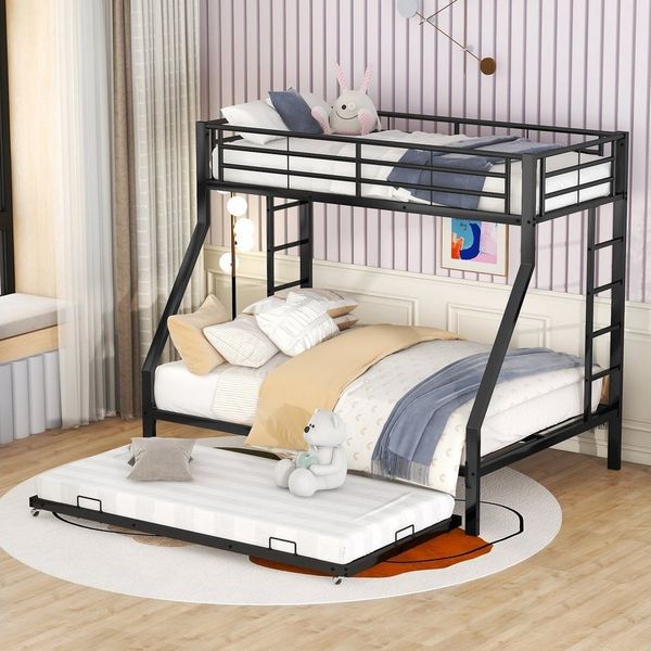 Flieks Etagenbett, Metallbett mit ausziehbarem Bett 90x200cm/140x200cm/90x190cm