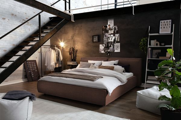 KAWOLA Bett CARLO Polsterbett Stoff braun 200x200cm