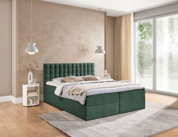 Boxspringbett Schlafzimmerbett TORIBO PREMIUM 200x200cm Stoff Coral Meeresgrün