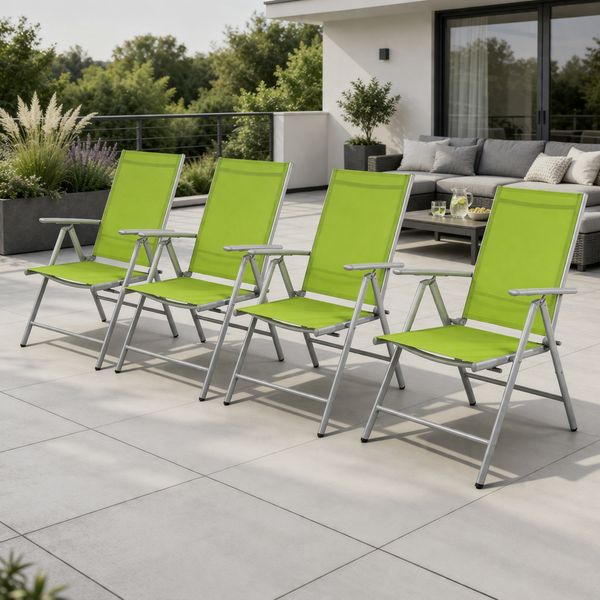 4 Stück Garten Klappstuhl Aluminium - Textilen Silbergrau/Lime