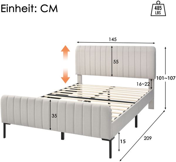 Polsterbett 140x200 cm aus Leinen mit verstellbarem Kopfteil – modernes, komfortables Doppelbett Bild 5