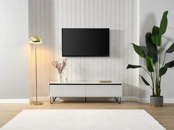 Vente-unique - ABUJA TV unit Holz, Platte Weiß - B 40 cm x H 45 cm x L 160 cm