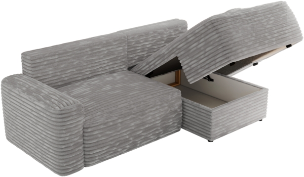 L-förmiges Ecksofa mit Armlehnen, Schlaffunktion und losen Kissen - BELLUNO - rechts - Hellgrau Cord Bild 5