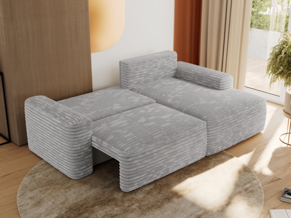 L-förmiges Ecksofa mit Armlehnen, Schlaffunktion und losen Kissen - BELLUNO - rechts - Hellgrau Cord Bild 4