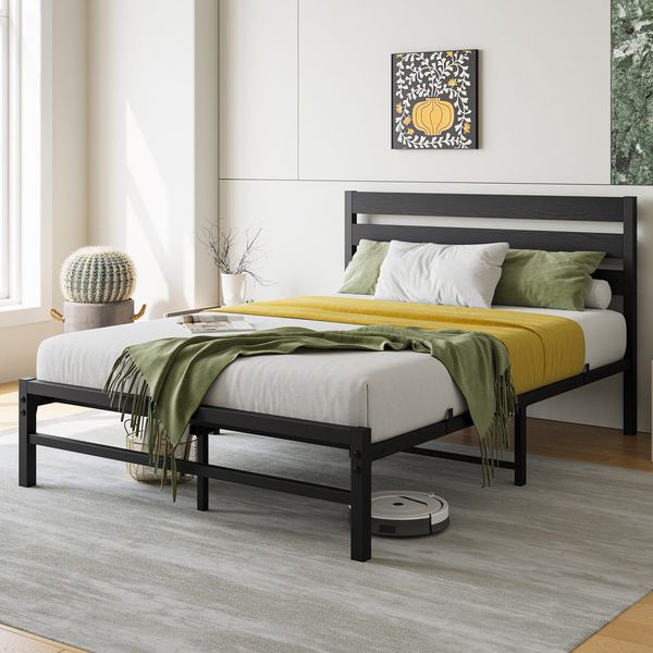 Metallbett Modernes Design mit komfortablem Kopfteil, stabiler Konstruktion 90x200cm, perfekt für Erwachsene und Jugendliche