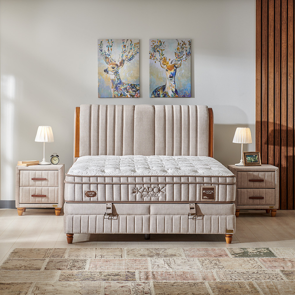 Bambi Boxspringbett Funktionsbett mit Matratze Kapok Naturel Boxspringbett 160x200 mit 2 Nachttischen