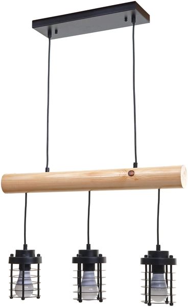 Pendelleuchte HWC-H83, Hängelampe Hängeleuchte, Industrial Vintage Massiv-Holz Metall schwarz ~ 3 Käfiglampenschirme
