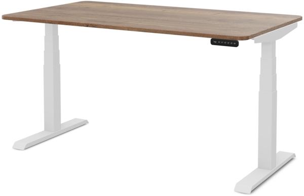 ASSMANN Elektrisch Höhenverstellbarer Familien Schreibtisch Pitino Curved 140x70cm Eiche Tabak Signalweiß Metall Holz