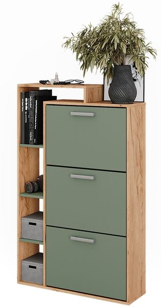 Schuhkipper Orlando Goldkraft Eiche/Grün 80 x 128.3 cm mit 3 Fächern Vicco Bild 6