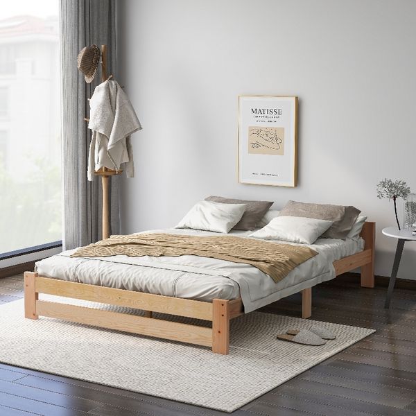 Novelux Massivholzbett 140x200 cm Futonbett mit Kopfteil und Lattenrost – Kiefer Massivholz Natur, Holzbett 205 x 147 x 49 cm, belastbar bis 150 kg