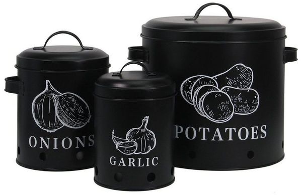 Neuetischkultur Vorratsdose Vorratsdosen 3er-Set Landhaus Schwarz, Eisen, (Set, 3-tlg, 3 Vorratsdosen), aus Metall für Kartoffeln Zwiebeln Knoblauch