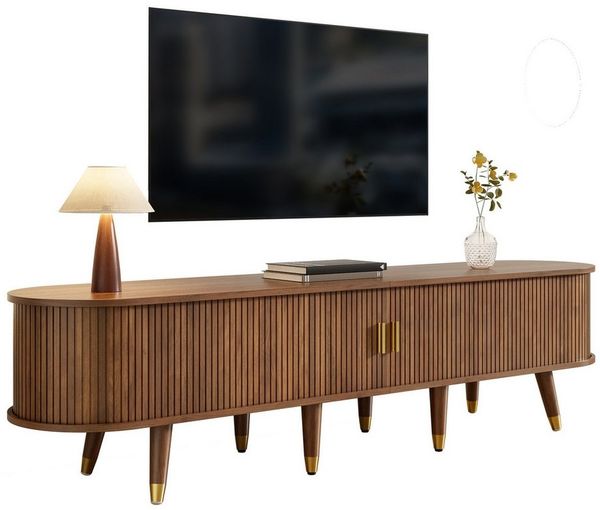 MODFU Lowboard Rustikaler TV-Schrank (Fernsehtisch, Wohnzimmermöbel, Fernsehschrank, 1 St, Walnussoptik, viel Stauraum), natürliches Design, Walnuss-Optik
