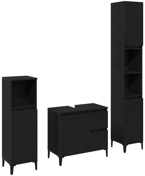 vidaXL Badezimmermöbel-Set Wandmontiert 3 pcs Schwarz Eichen-Optik 3333087