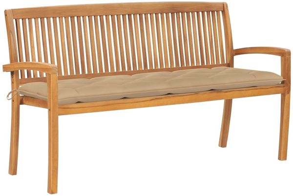 vidaXL Stapelbare Gartenbank mit Auflage 159 cm Massivholz Teak 3063324