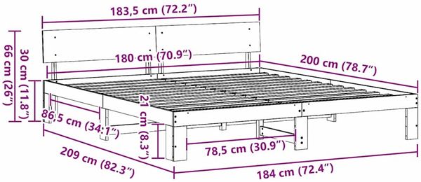 vidaXL Bettrahmen Wachsbraun 180 x 200 cm Massives Kiefernholz 872643 Bild 10