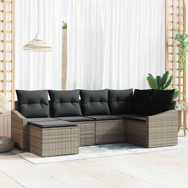 vidaXL Garten Essgruppe mit Kissen mit Speicher 6 pcs Grau 3355458