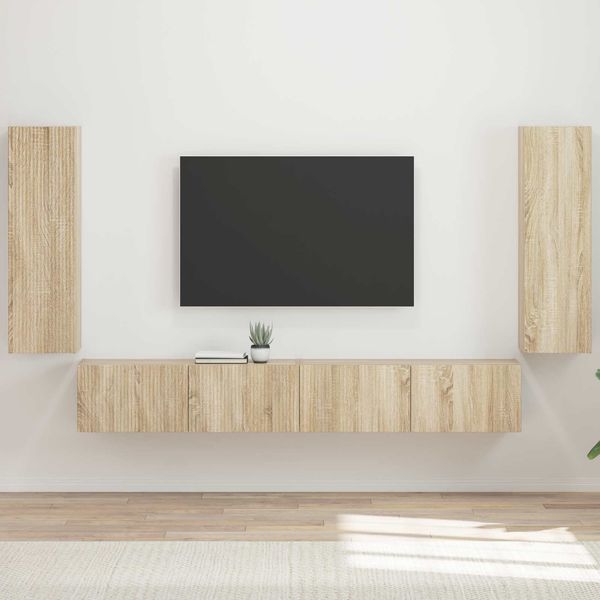 vidaXL TV-Wandregal-Set Wandmontiert 4 pcs Sonoma-Eiche Holzwerkstoff 3408927