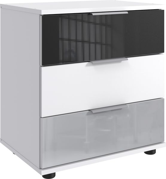 Nachtkommode >MONACO< (BxH: 52x58 cm) in WEISS+ABS. GLAS GREY+GLAS LIGHT GREY