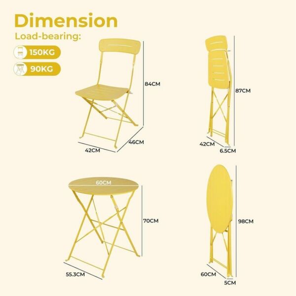 LuxusKollektion Balkonset Bistro Set 2 Stühle Balkonmöbel Wetterfest Gelb mit Nut