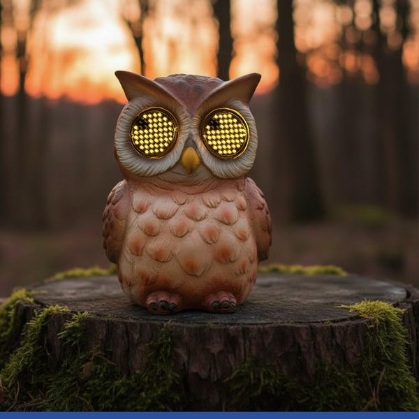 Maximex Solar Gartenfigur Eule mit beweglichen LED Augen (Blinky Eyes), blinkende Solarleuchte für Außen mit Dämmerrungssensor, wetterfeste Garten Deko für Draußen, Solarlampe Garten & Terassendeko