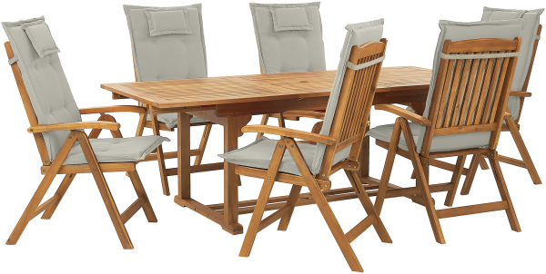 Gartentisch Set mit Kissen JAVA Akazienholz 160 220x90x74 cm Taupe