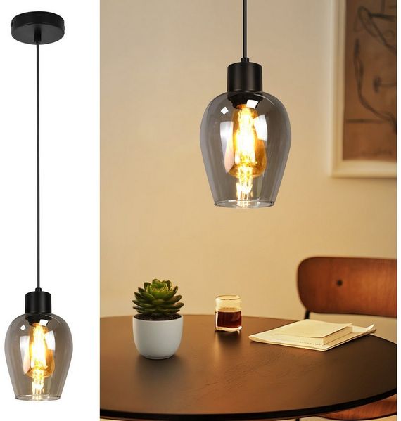 Nettlife Pendelleuchte Vintage Schwarz Hängelampe mit 1/3/4 Rauchglas-Schirmen E27, Höhenverstellbar, LED wechselbar, Esstischlampe für Wohnzimmer Küche