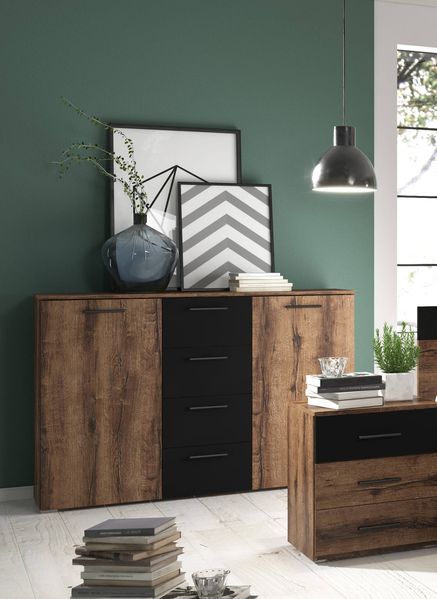 Kommode ""Beta"" Sideboard 132cm monastery Eiche schwarz