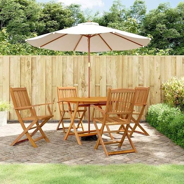 IKAYAA Holz-Gartenmöbel-Set mit Tisch und 4 Stühlen – Essgruppe aus massivem Akazienholz für den Außenbereich – wetterfest und stabil
