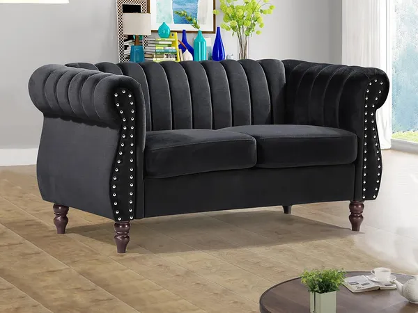 Vente-unique - TRUMBO Sofa SamtStoff Schwarz - B 78 cm x H 77 cm x L 150 cm
