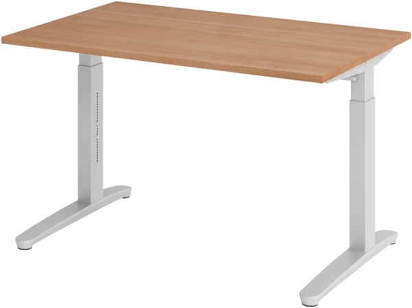 bümö manuell höhenverstellbarer Schreibtisch 120x80 in Nussbaum, Gestell in silber - PC Tisch höhenverstellbar & klein, höhenverstellbarer Tisch Büro, kleiner Computertisch verstellbar, X12-N-SS
