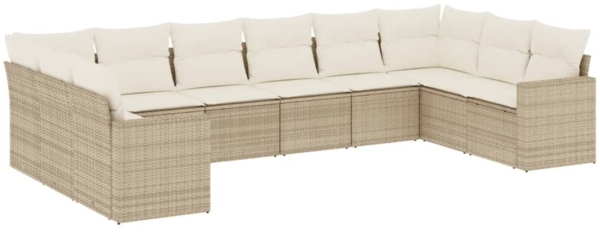 vidaXL 10-tlg. Garten-Sofagarnitur mit Kissen Beige Poly Rattan 3219458
