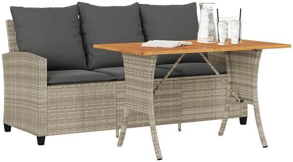 vidaXL Gartensofa 3-Sitzer mit Kissen & Tisch Hellgrau Poly Rattan 4103859