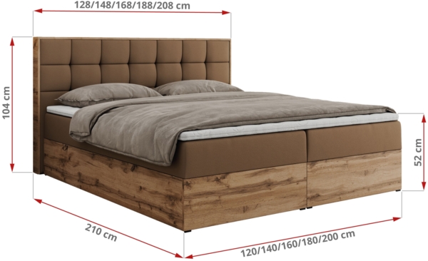 Boxspringbett mit Kopfteil und Topper, Polsterbett - ALBERO 1 - 200 x 200 cm - Braun Kunstleder - H3 Bild 6