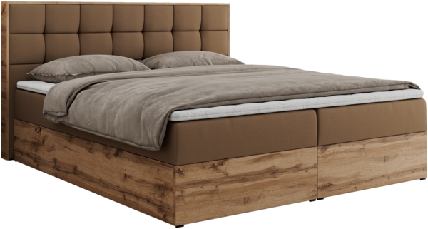 Boxspringbett mit Kopfteil und Topper, Polsterbett - ALBERO 1 - 200 x 200 cm - Braun Kunstleder - H3 Bild 5